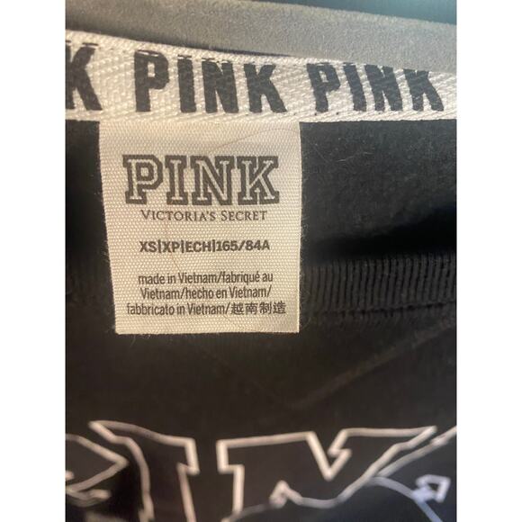 PINK Victoria's Secret Embroidered Rose Sleeve Black Crew Womens size XS - Picture 2 of 2